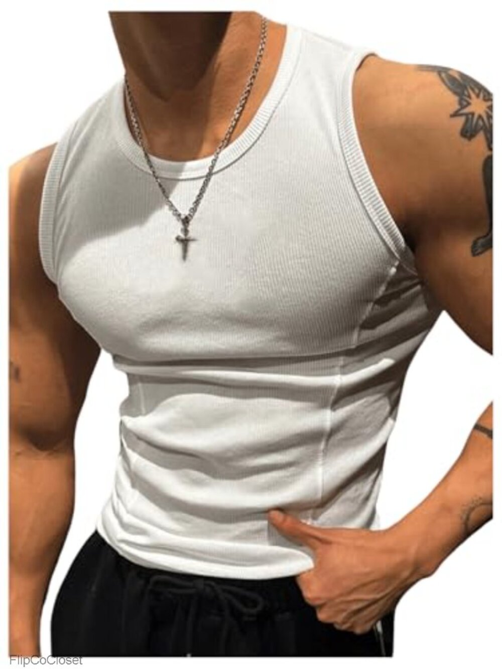 Men's Ribbed Tank Top Sleeveless Muscle Shirt Workout Gym Summer Casual